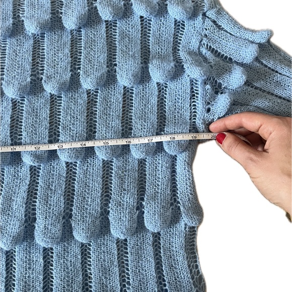 Light Blue Women's Open Knit Scallop-Trim Sweater - Picture 11 of 13